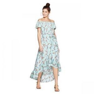 Xhilaration off shoulder wrap dress aqua floral